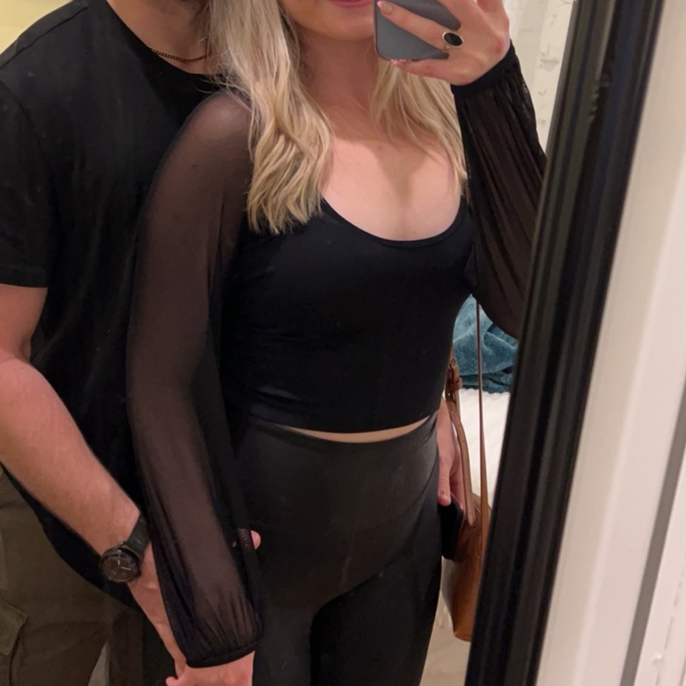 Elegant Black Mesh Sleeve Top